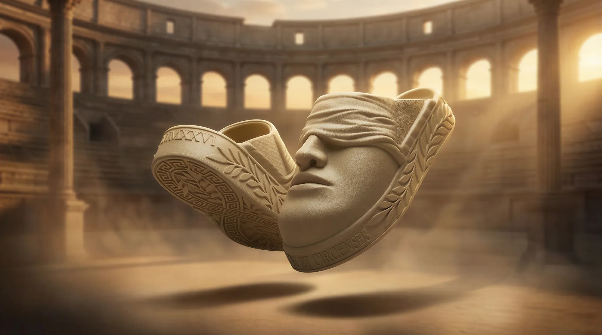 The pair of BLINDED mules floating in the Colosseum, in dust and low sun