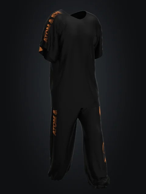 Baggy set with woven graphic, front
