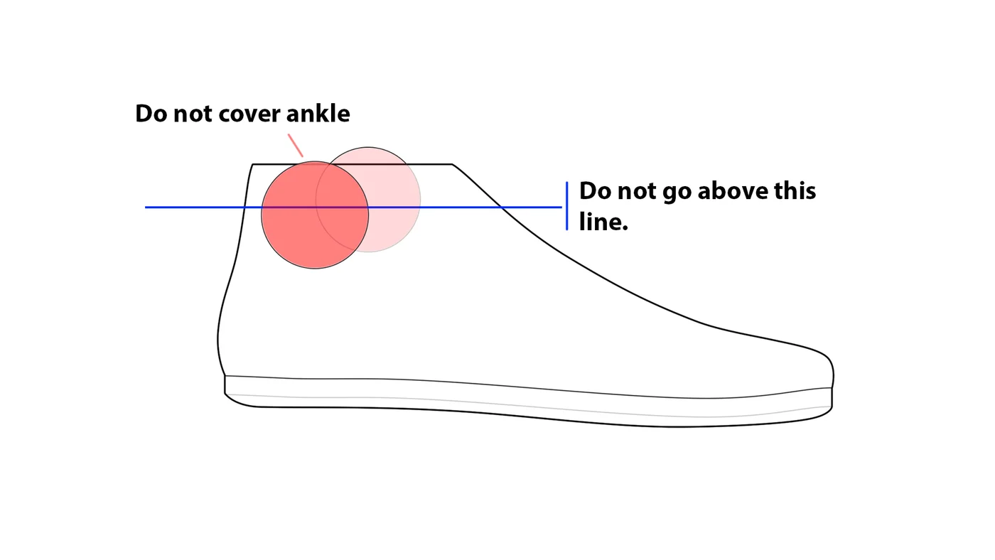 Zellerfeld’s template: do not cover the ankle, do not go above this line